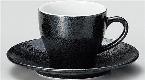 アルミナ磁器　コーヒー碗皿　黒御影　セット　磁器　食器　6-20-22　碗φ76*H69　皿φ157*H20(mm)【代引き不可】